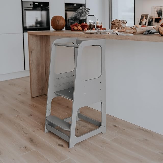 Kitchen Helper Kitchen stool Safety stool Toddler step stool Kid Step Stool Activity tower Montessori tower Stepping stool (Grey)
