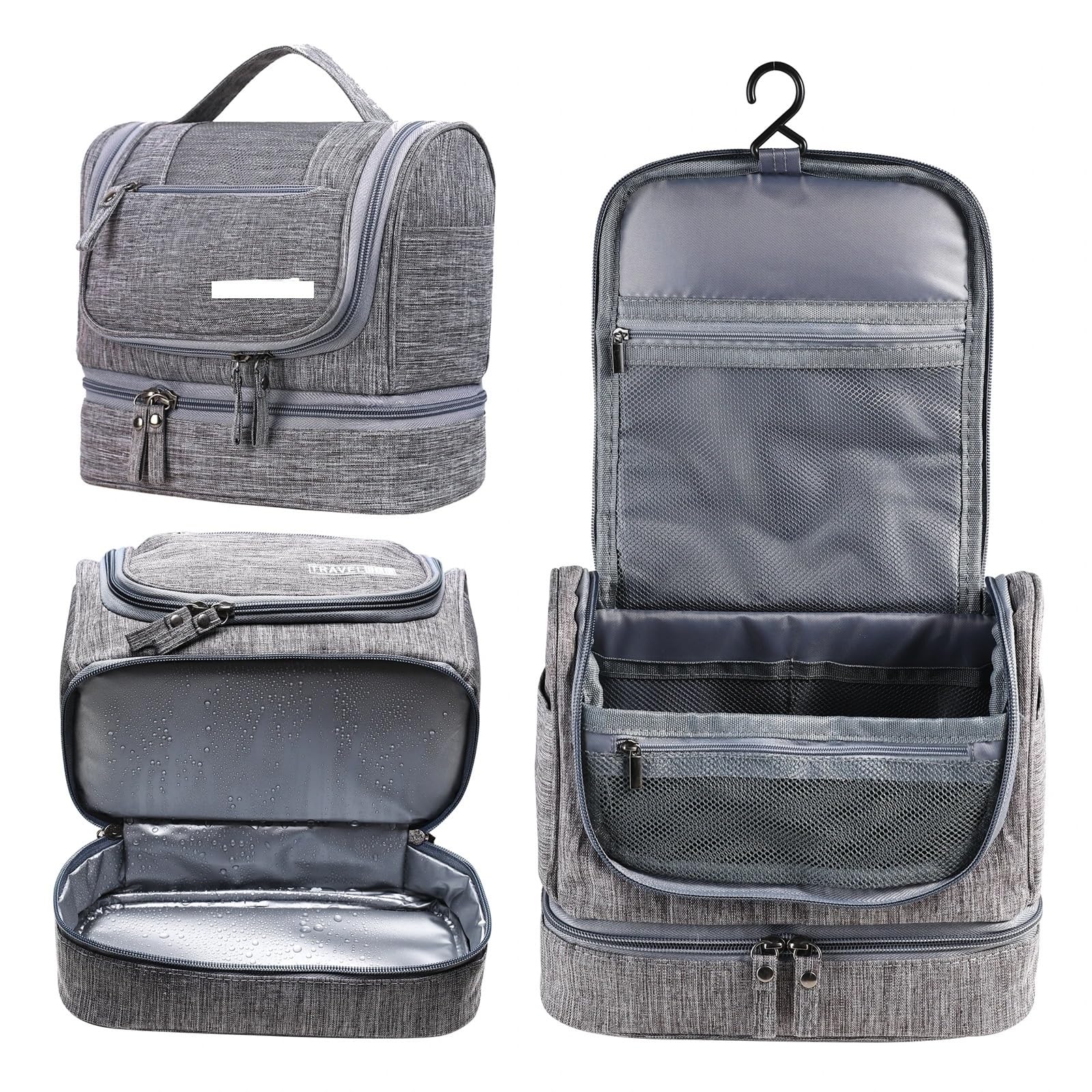 Neceser Hombre Neceser portátil con Gancho Colgante for Hombre, Bolsa de Maquillaje, Organizador Viaje, Almacenamiento cosméticos for Mujer Neceser Viaje(Grey)
