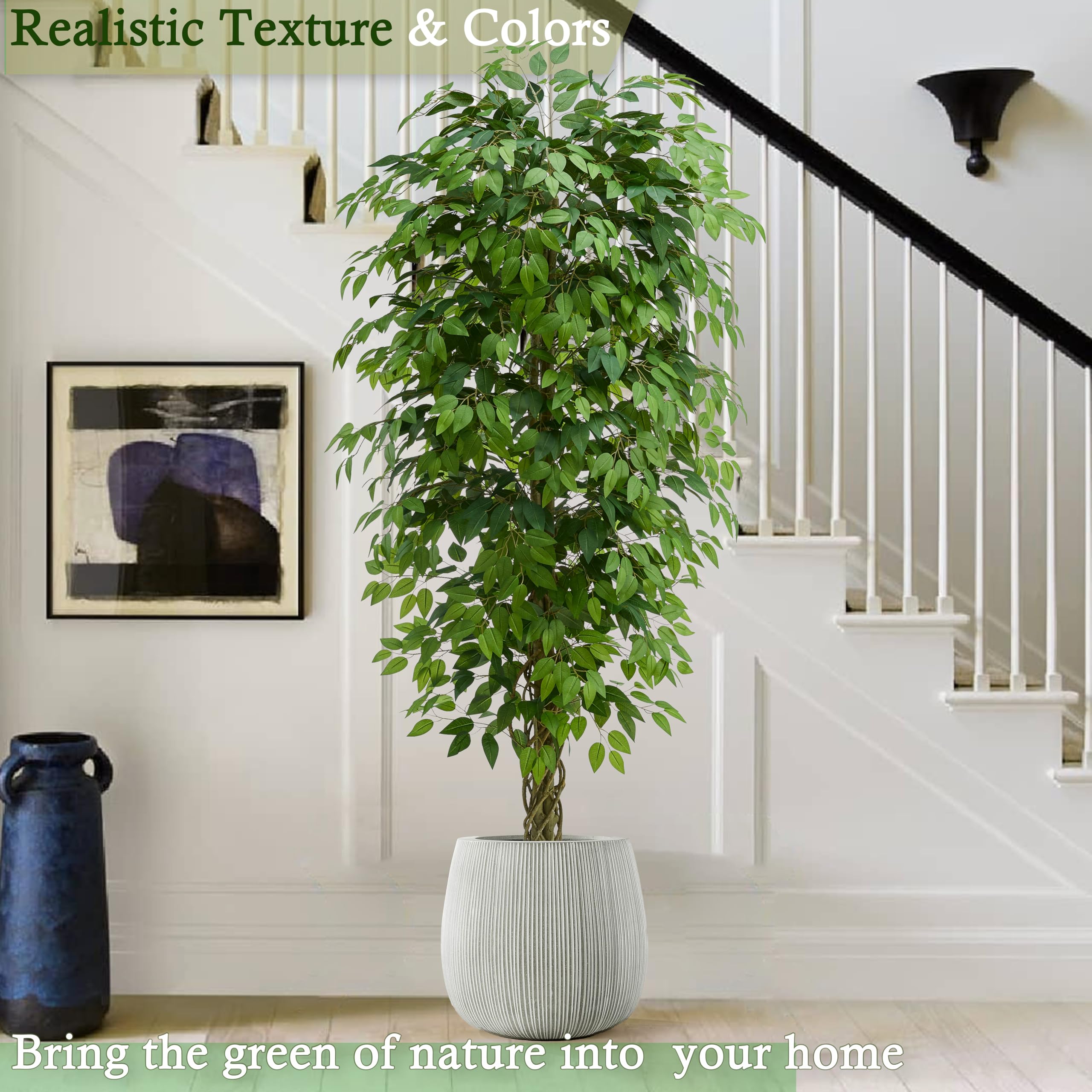 Kunstpflanze Ficus Benjamini 210CM, Künstliche Pflanzen Groß mit Topf, Künstlicher Gefälscht Baum, Künstlichen Ficus für die Esszimmer und Eingangsbereich und Wohnzimmer