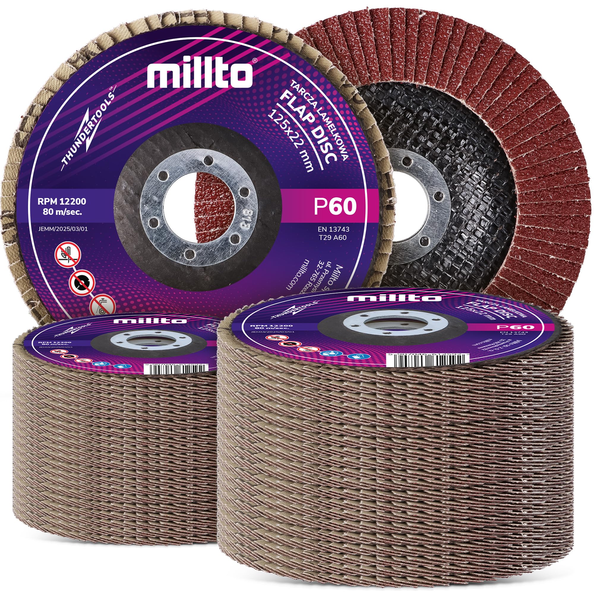Millto Disque À Lamelles 125x22,2 mm Grain 60 T29 pour Métal Bois Meuleuse Angulaire