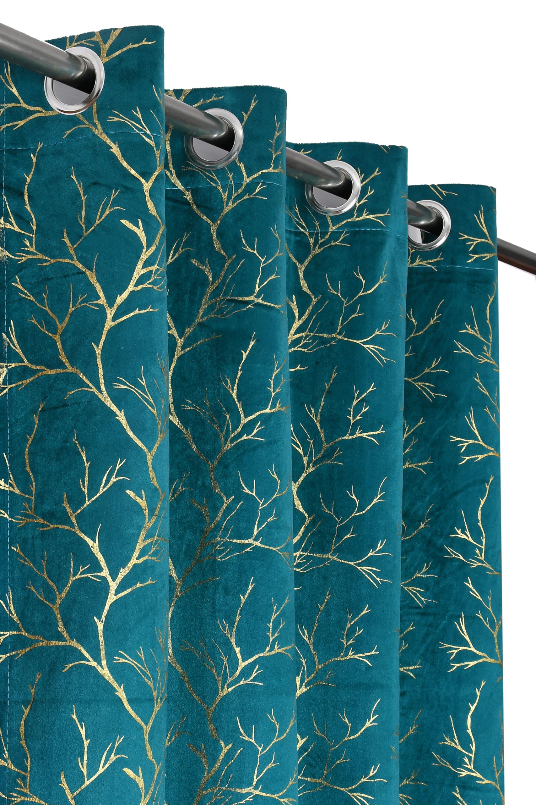 Homefab India Velvet Curtains Room Darkening - Long Door 9 feet, Pack of 2 Panels, Aqua Blue