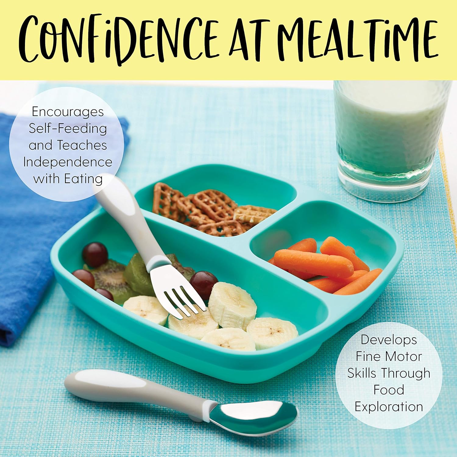 Exсluѕіvе ECR4Kids-ELR-18104 My First Meal Pal Toddler Forks, BPA-Free and Dishwasher Safe Utensils for Babies and Kids, Children's Flatware for Self-Feeding, White/Light Grey (3-Pack)