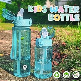 OLDLEY 17oz Kids Motivational Water Bottle, Silicone Straw, Leak-Proof Tritan BPA-Free, Reusable for School Girls & Boys, Cerulean