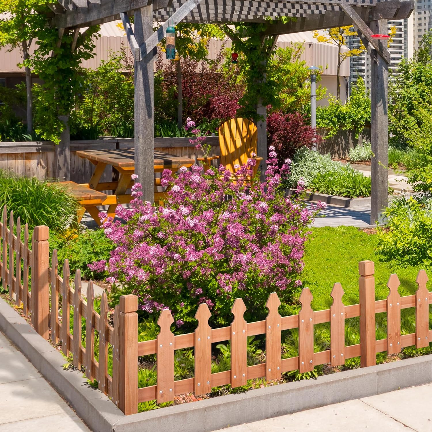 Yaheetech Decorative Garden Fence-Landscape Wood Picket Fencing Ornamental Panel Border Edging Patio Flower Garden Bed Pool Fences Outdoor,Light Brown- 177.5 in