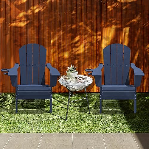 Miniatura 2 de Silla Adirondack plegable con soporte para tazas, silla plegable de polietileno de alta densidad para todo tipo de clima, silla Adirondack de patio