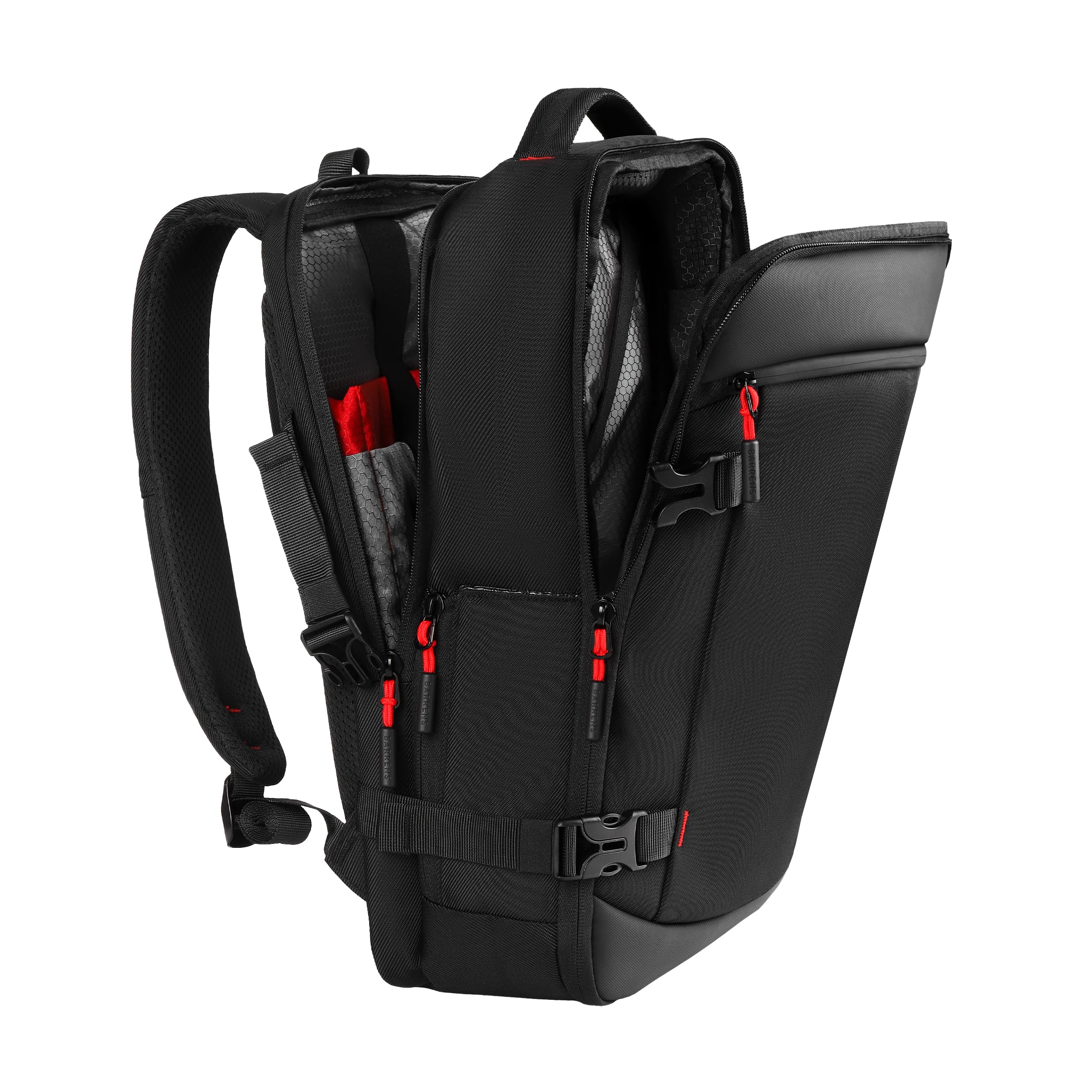 BARRENS Mochila grande para portátil para hombre de 15,6 pulgadas, impermeable, mochila para ordenador portátil, mochila de viaje, mochila escolar, adolescentes, jóvenes, negocios, negro con rojo,