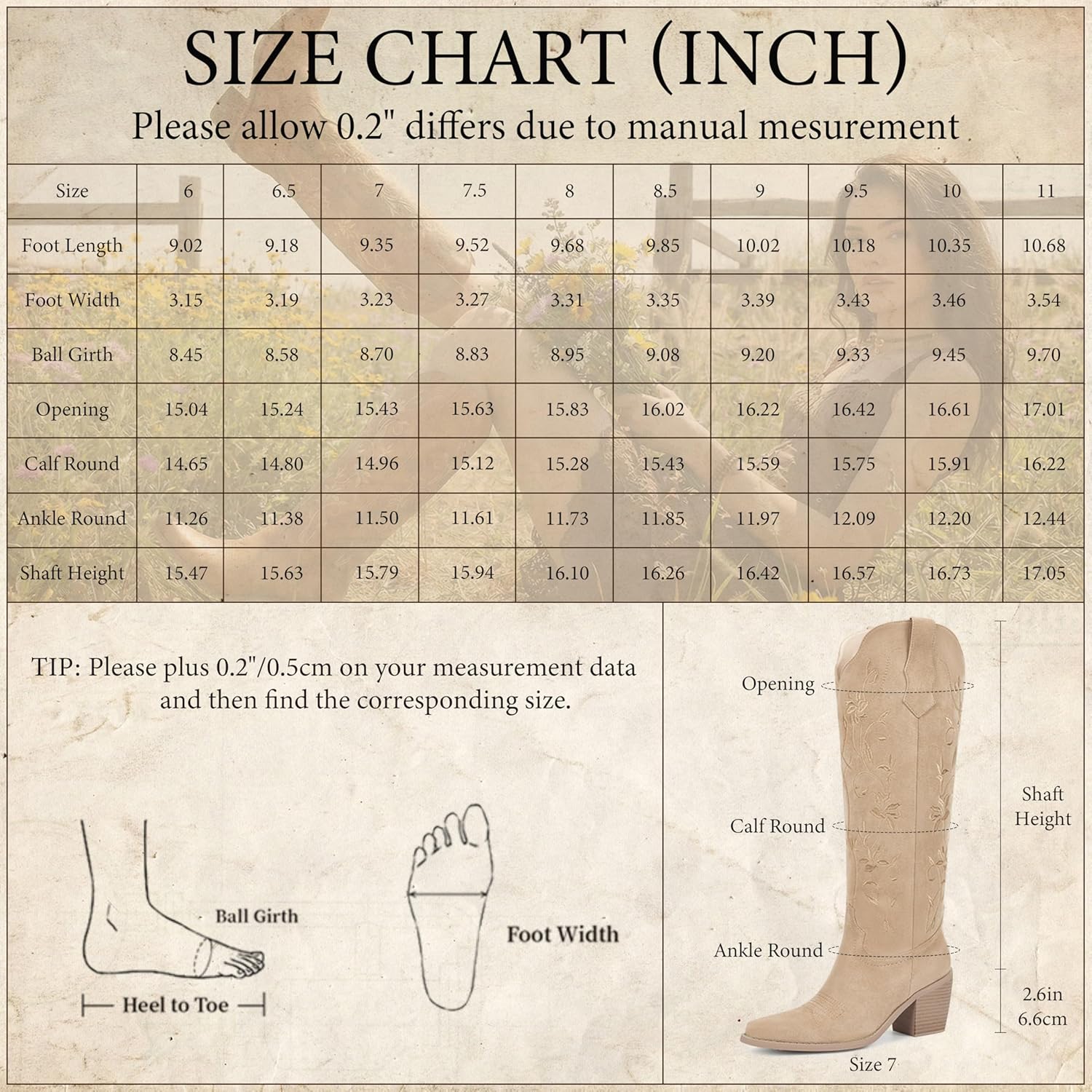 wetkiss Womens Cowboy Boots Knee High Cowgirl Boots with Pointed Toe Chunky Heel Retro Vintage Floral Embroidered Pull on Tall Western Boot - Image 6