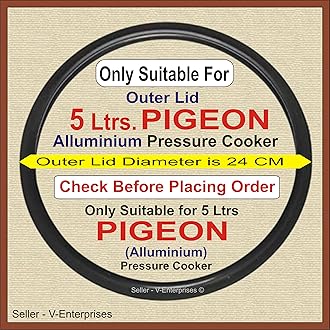 Outer Lid Rubber Gasket compatible for 5 Litre PIGEON Alluminium Pressure Cooker. Outer side Dimeter is 24 cm (Pack of 1) (Black Color)