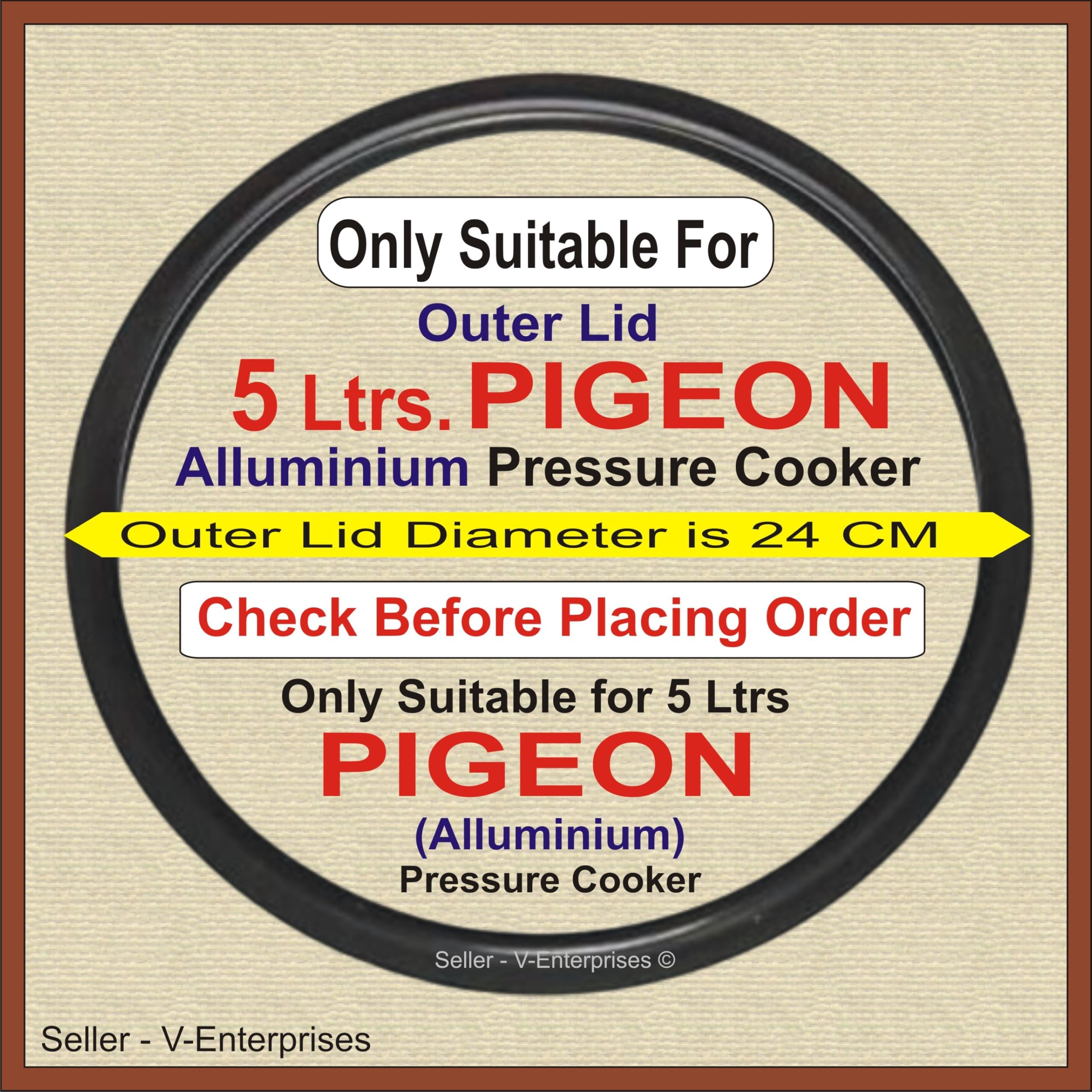 Outer Lid Rubber Gasket compatible for 5 Litre PIGEON Alluminium Pressure Cooker. Outer side Dimeter is 24 cm (Pack of 1) (Black Color)