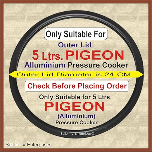 Outer Lid Rubber Gasket for 5 Litre PIGEON Alluminium Pressure Cooker. Outer side Dimeter is 24 cm (Pack of 1) (Black Color)