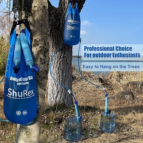 Miniatura 4 de ShuRex Sistema de filtración de agua alimentada por gravedad con correa ajustable para árbol bolsa de gravedad grande de 6 litros con pajilla de