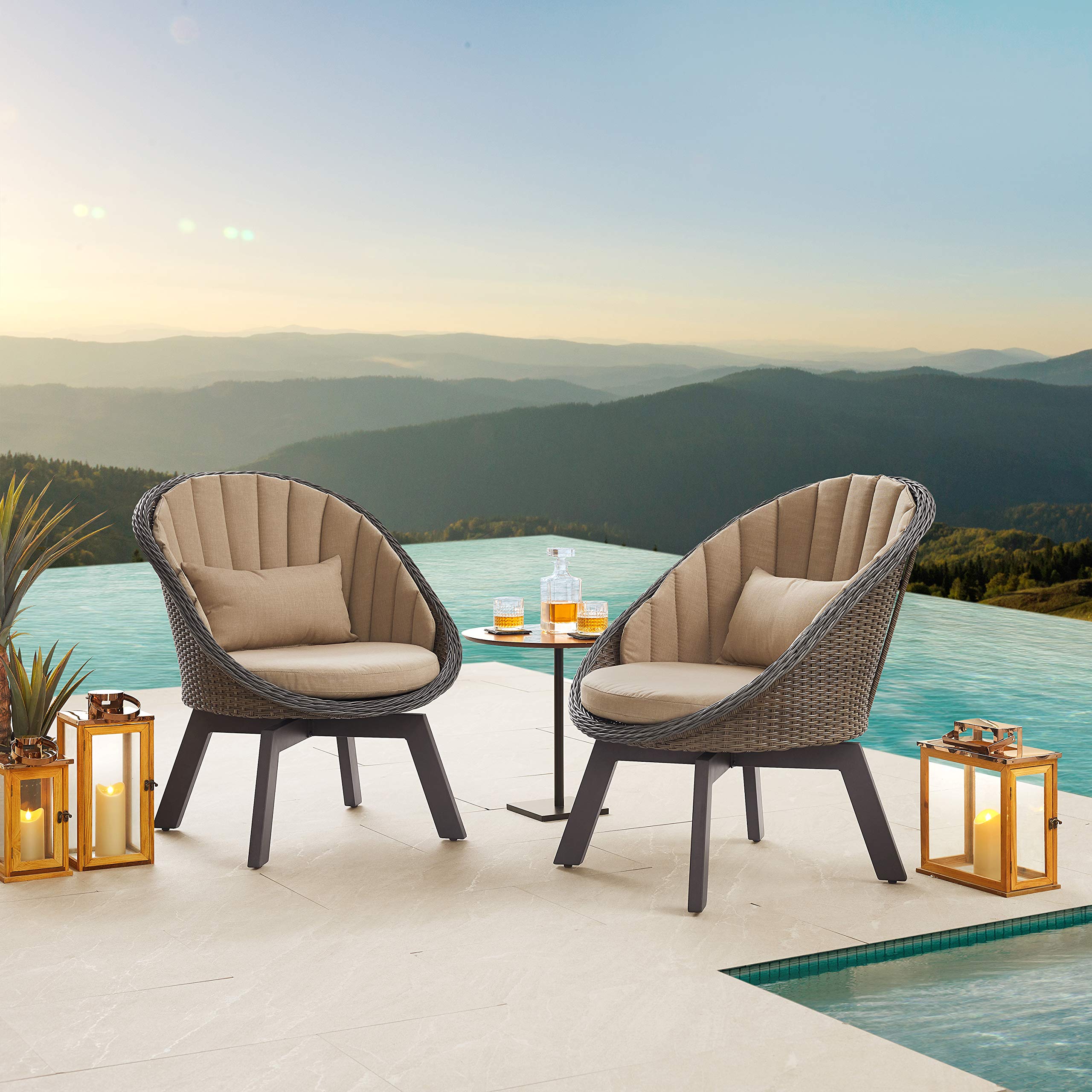 Amazoncom Art Leon Swivel Patio Chairs Set Of 2 Patio Lounge Chair With Cushion Modern Outdoor Patio Rattan Wicker Chair