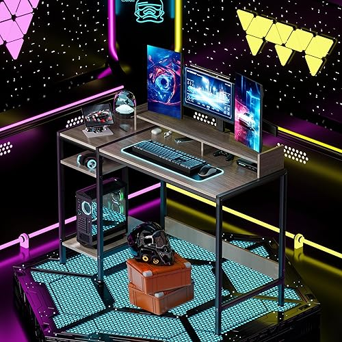 Miniatura 8 de MINOSYS Escritorio para computadora, escritorio para juegos de 38 pulgadas, escritorio de oficina en casa con almacenamiento, escritorio pequeño con