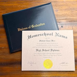 Custom homeschool diploma printed on parchment paper with embossed gold foil seal