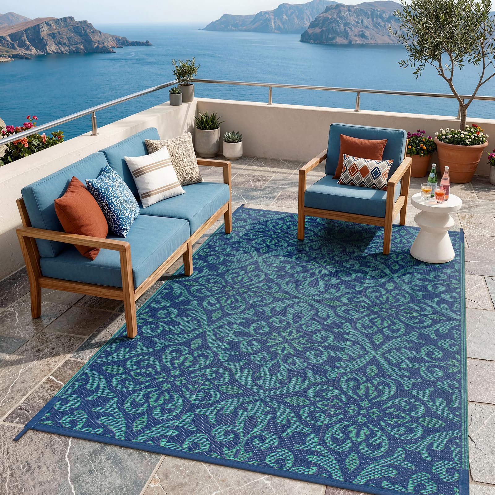 Lahome Navy Blue Outdoor Patio Rug Waterproof 6x9, Plastic Straw Rug Reversible Indoor Outdoor Carpet Floor Decor,Large Portable Outside Camping Mats for Balcony Deck Tent-image-31