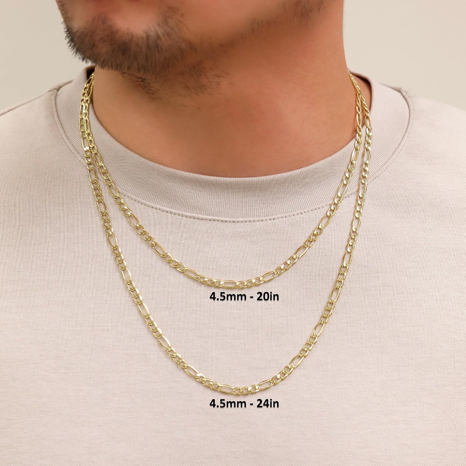 Nuragold 10k Real Yellow Gold Figaro Link 4.5mm Chain Necklace (16"-30") Italian Jewelry for Men & Women