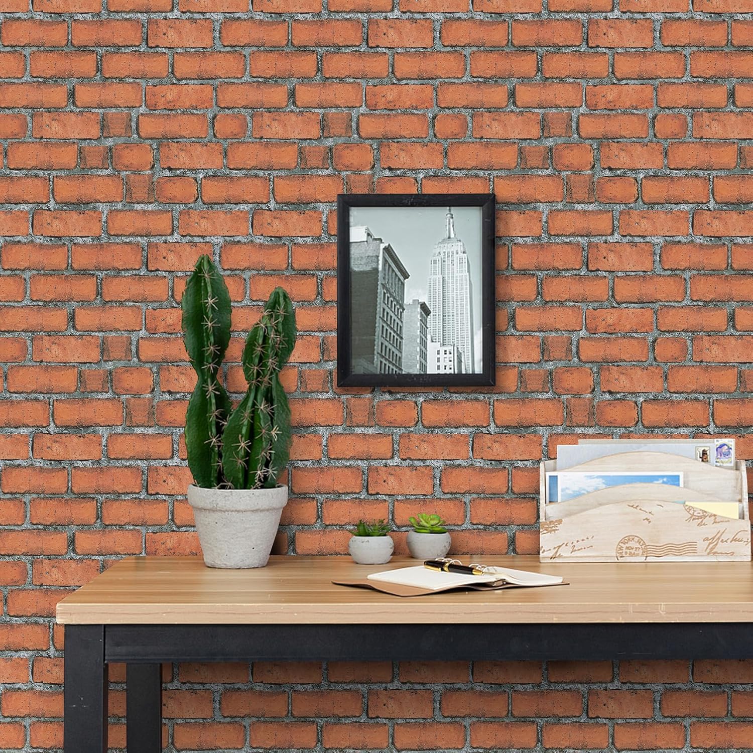 TANONE Red Brick Wallpaper Peel and Stick Brick Self-Adhesive Stone Wallpaper 3D Faux Brick wall Backdrop 17.5" X 393" Vintage Removable Wall Paper for Fireplace Kitchen