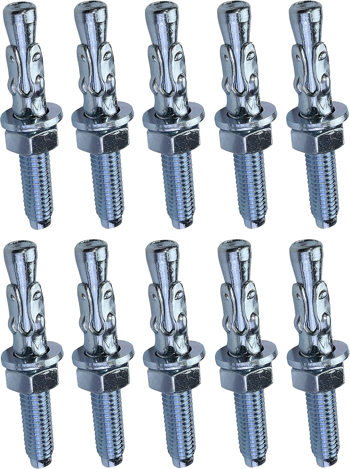 C53999-10x Long Thread Anchor Bolts, Threaded Rod Anchor - M6 x 45 mm - Zinc Plated Steel - for Concrete, Stone