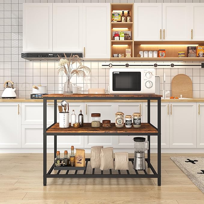 47.2 Inch Kitchen Island with 3 Shelves, Kitchen Shelf