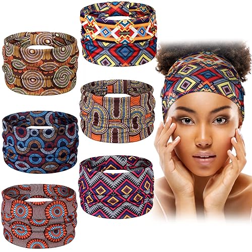 Chuangdi 6 diademas con botones para máscara, nudo bohemio africano, turbante, diademas elásticas para enfermeras, accesorios para el cabello de