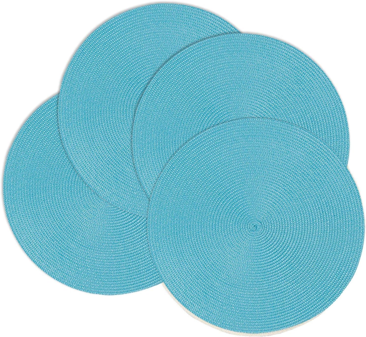 Dark Teal Round Place Mats for Kitchen Table,Vinyl Woven Placemats Heat Resistant Table mats (4, Turquoise Set of 4)