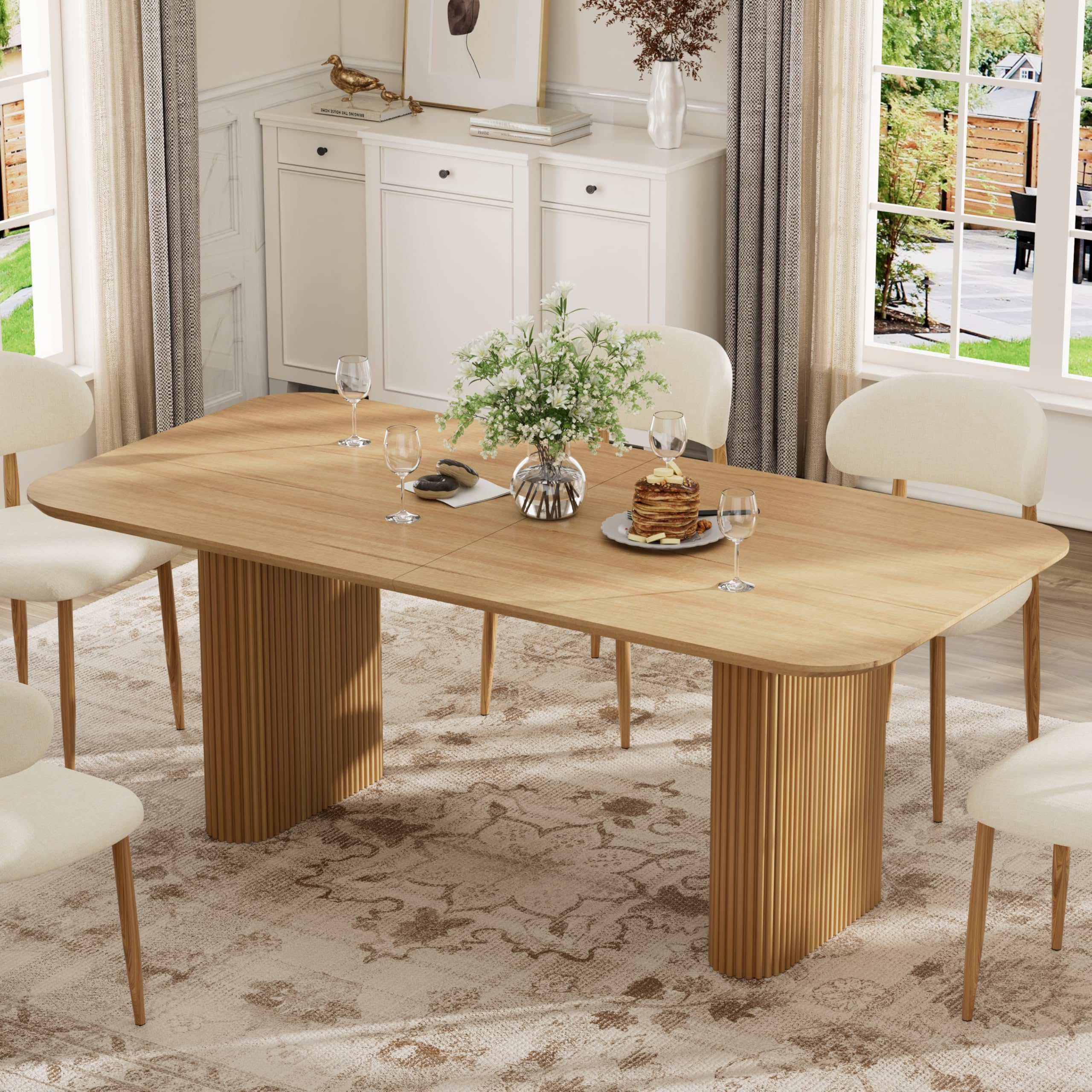 RGZ Tavolo da pranzo ovale in legno, 180,3 cm, moderno, rettangolare, per 4-6 persone, facile da montare, con gambe ondulate, per sala da pranzo, casa, ufficio, sala riunioni
