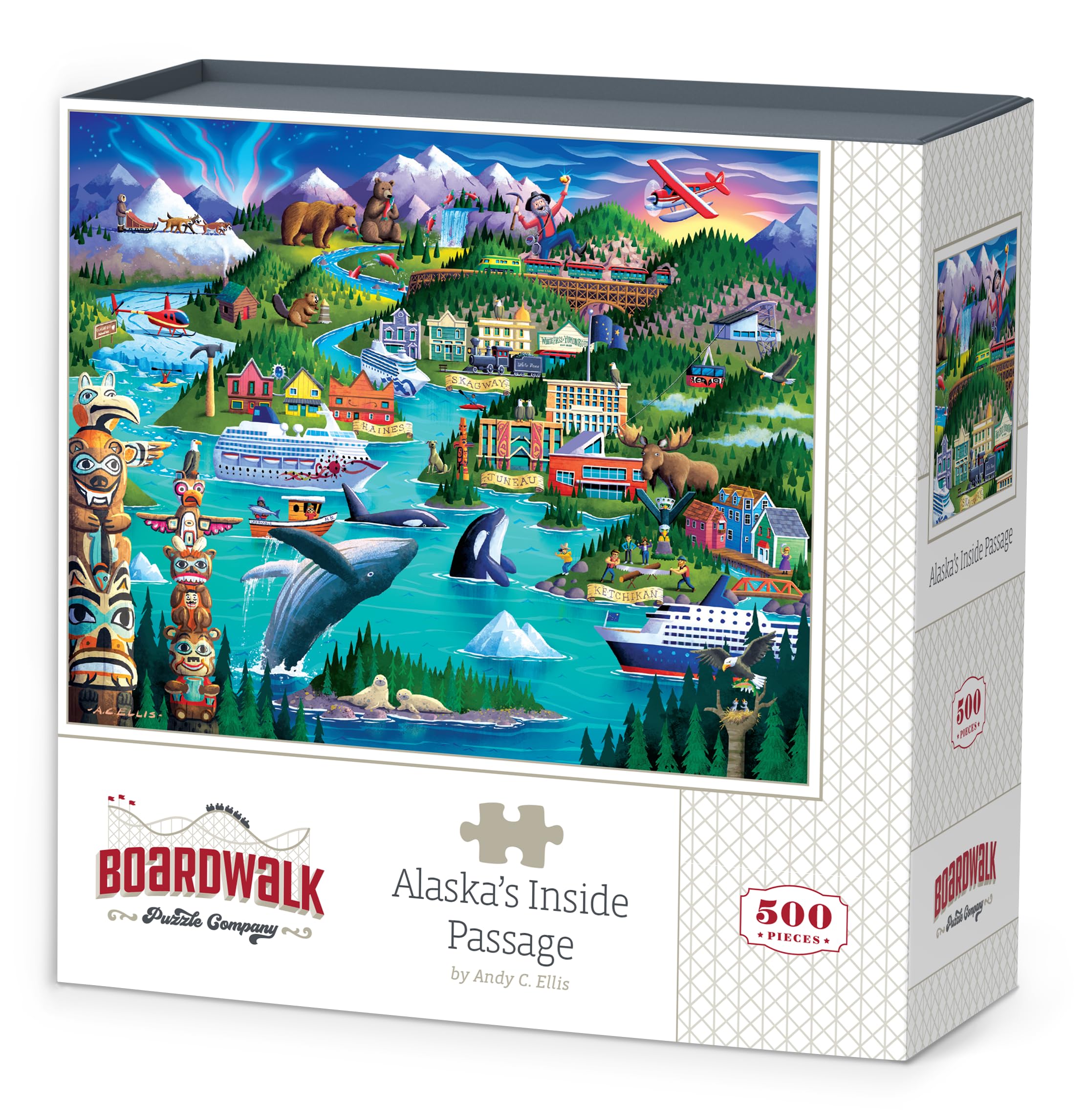 Boardwalk Puzzles Alaska's Inside Passage, 500 Piece Jigsaw Puzzle for Adults, Made in USA