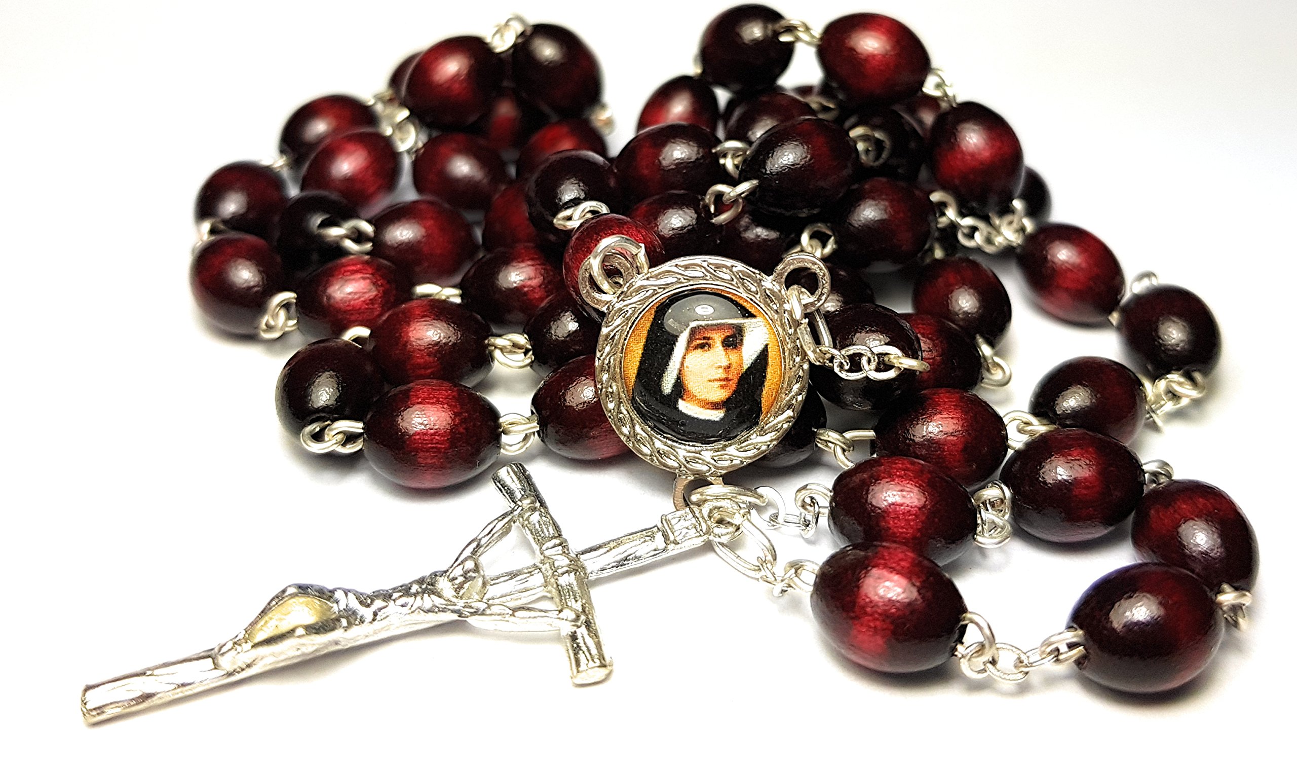 Saint Faustina Kowalska Mystic and Visionary True Relic Chaplet Apostle Divine of Mercy with Miraculous Medal Jesus I Trust in You Rosary Based Three O' Clock Prayer Poland Polish Novena (Cherry)