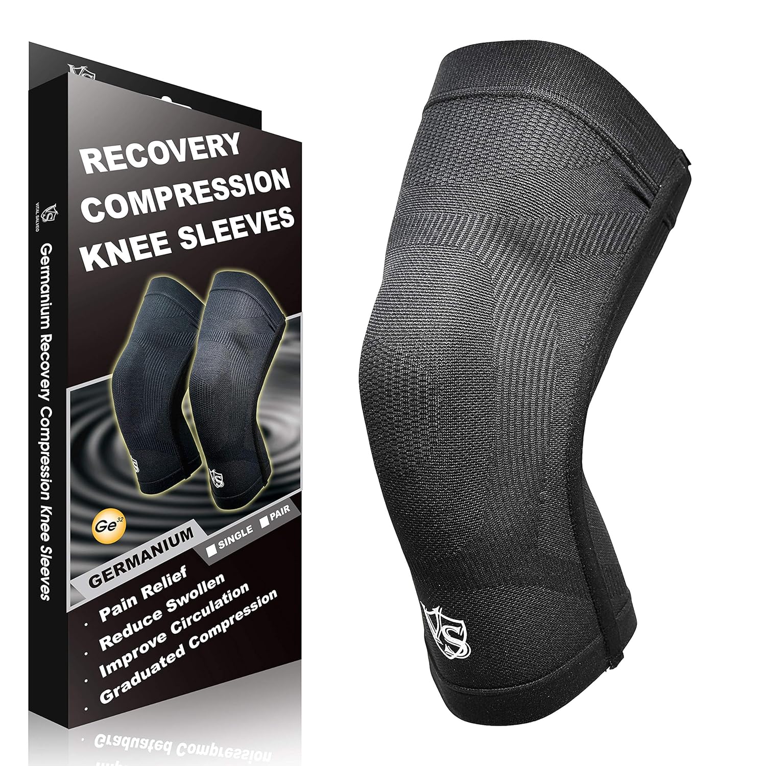 Vital Salveo 3D Knit Knee Compression Sleeve - Dynamic Recovery for Knee Fatigue & Stability - Germanium Infused Essential Energy Series - Breathable All-Day Support (1 PC)-X-Large