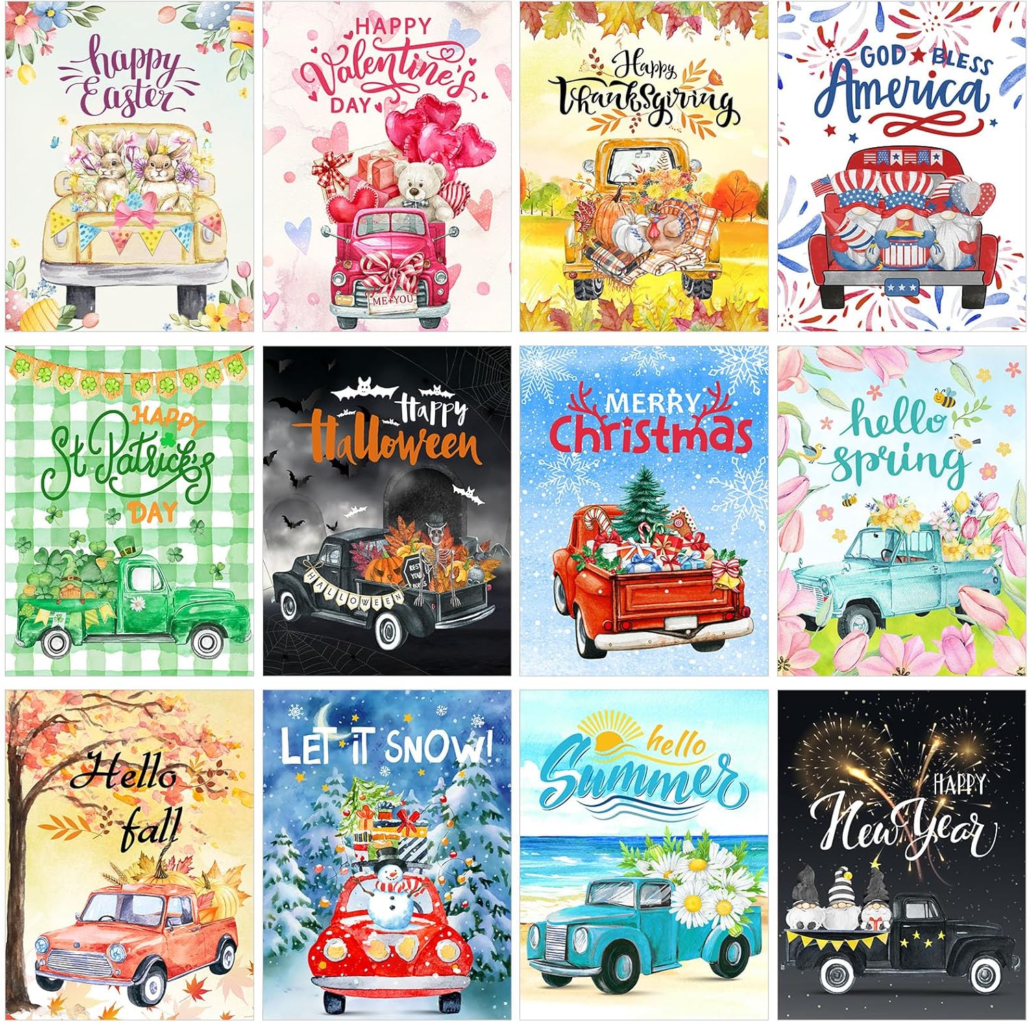 Sinmoe 12 Sets Truck Seasonal Diamond Painting Kits Full Drill Rhinestones Art Crafts Cute Colorful Cartoon Diamond Painting for Home Wall Decor Art Craft Gifts