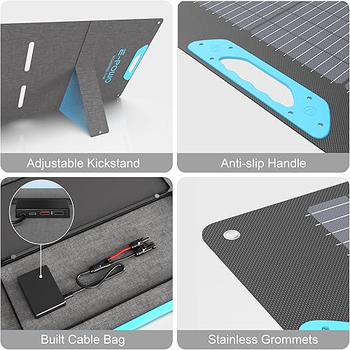 Miniatura 8 de Panel solar portátil de 110 W para estación de energía, 23.5% de alta eficiencia ETFE cargador de paneles solares plegables, salida QC3.0 USB-A y