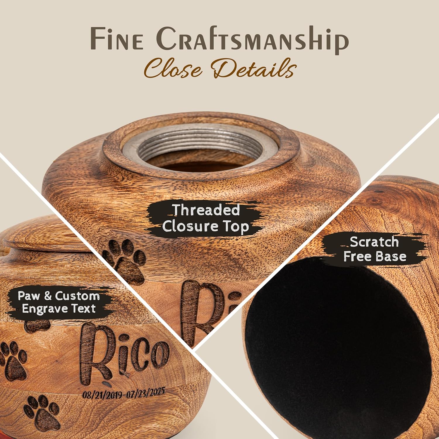 Custom Pet Urns - Available in 4 Sizes, Wooden Personalized Small Pet Urns for Cats Handmade Pet Ashes Keepsake Animal Urns for Dog Cremation