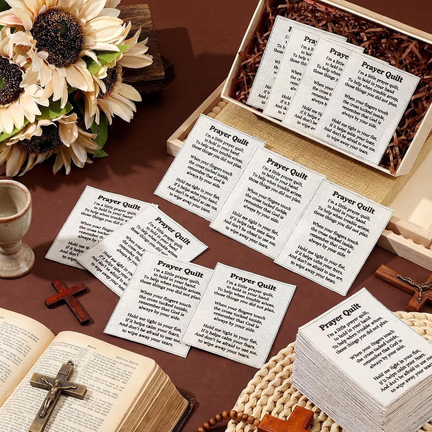 Gilprop 50 Pcs Prayer Quilt Panels, 6 x 4 Inch Pre-Cut Christian Cotton and Linen Fabric with Inspirational Prayer Verses for Christian Crafts and Gifts, Church Ministry, Care Packages