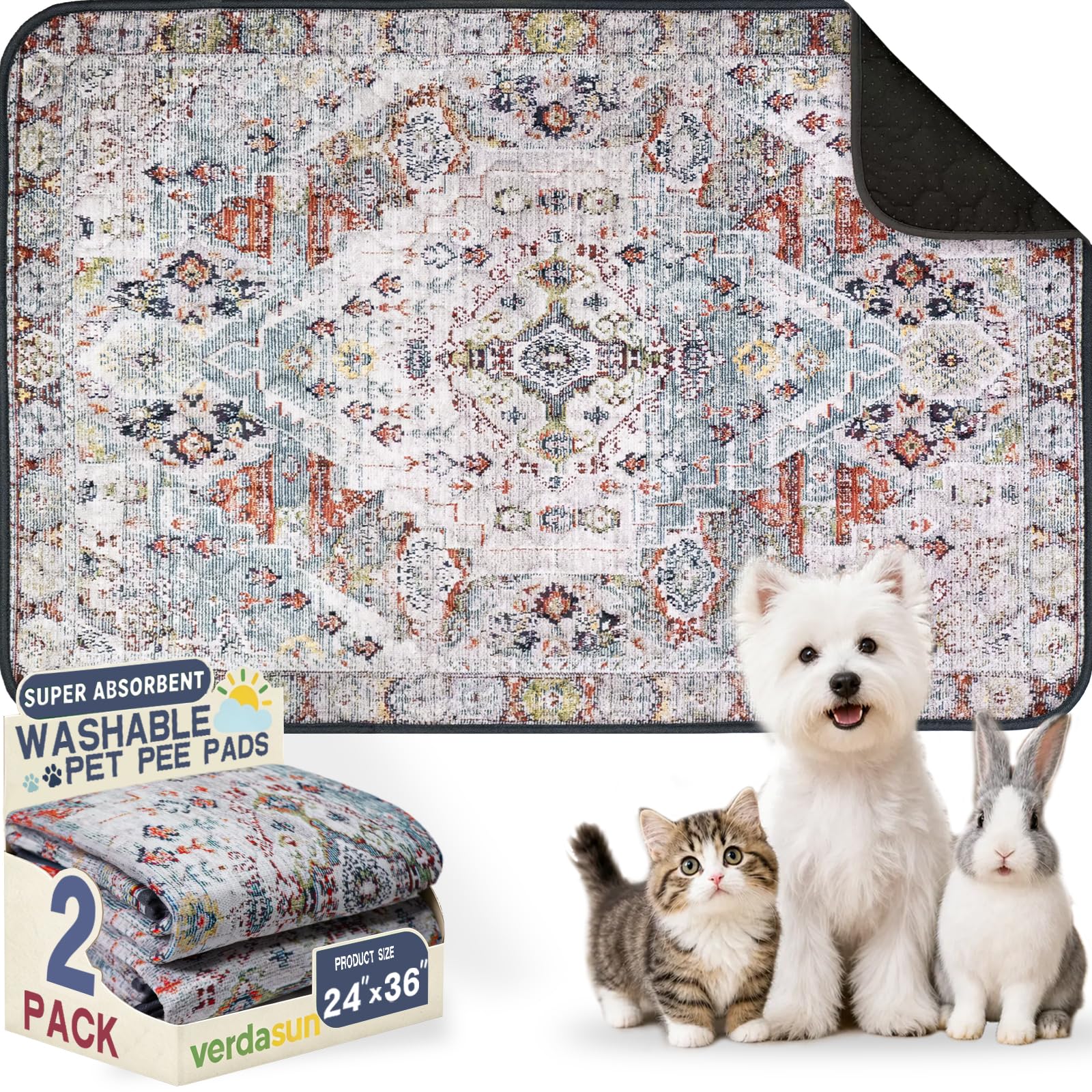Washable Pee Pads for Dogs 24"x36" 2 Pack Reusable Puppy Potty Pad