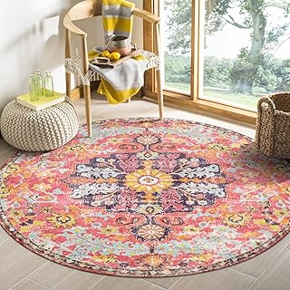 Lahome Bohemian Floral Medallion Round Rug - 4Ft Hot Pink Soft Round Are...