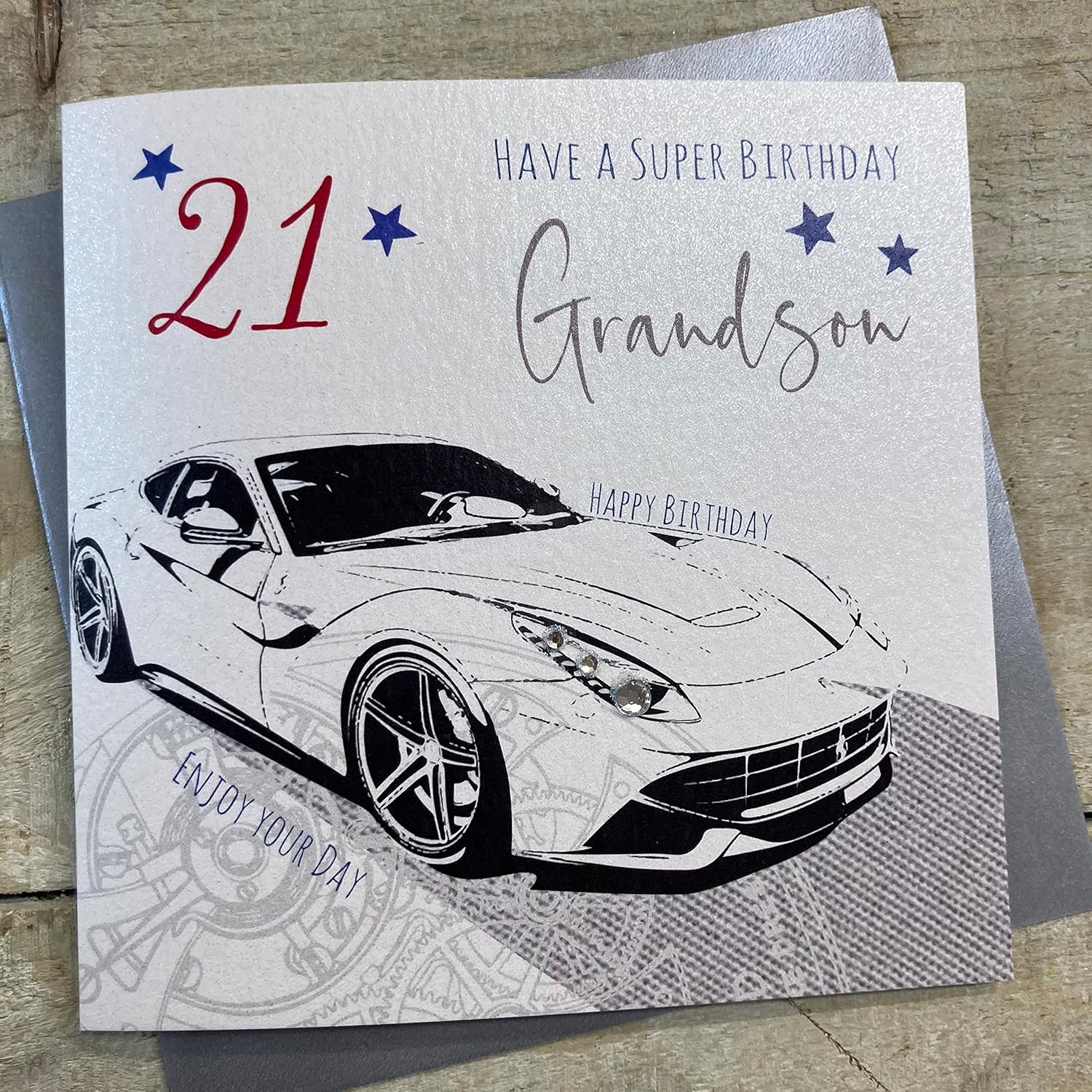 WHITE COTTON CARDS "Grandson 21 Have A Super Birthday Handmade 21st Birthday Card, LLR21-GS