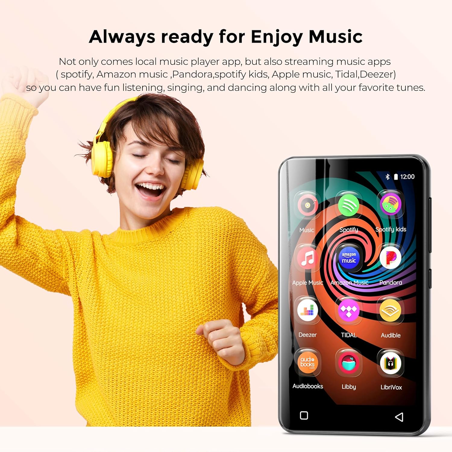 innioasis 160GB MP3 Player with Bluetooth and WiFi, Android Music Player with Spotify,Amazon Music,Pandora,4″ Full Touch Screen MP3 Player with Audible,Libby,Audiobooks (Grey)