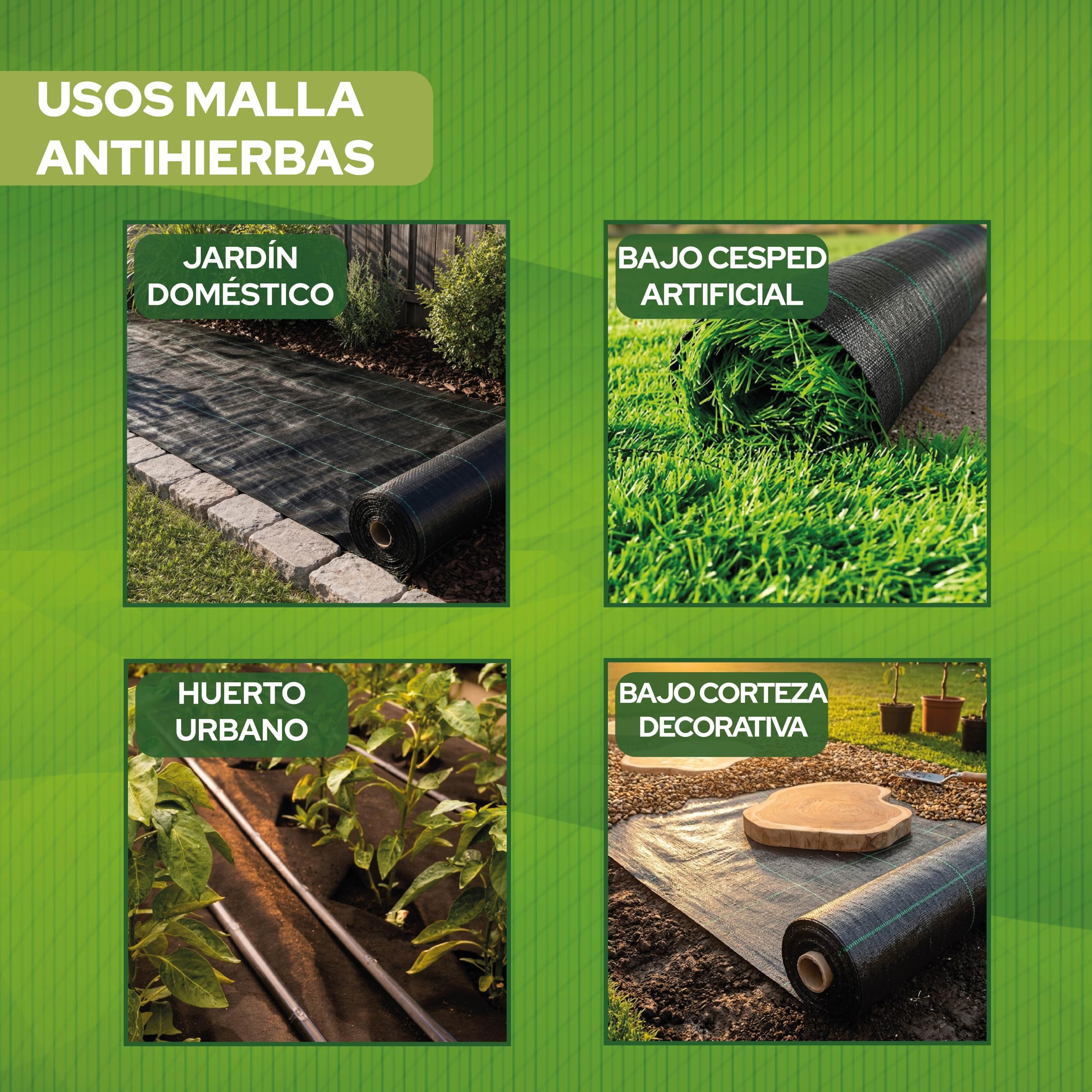 Control Garden Malla Antihierbas 2 x 50m Grosor 105gr | Malla Anti Malas Hierbas y Maleza para Jardín, Huerto, Cesped | Lona Antigerminante Transpirable, Permeable y Resistente