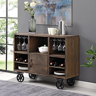 & Co. Brown Brunswick Kitchen Cart, Portable Kitchen Island Cart with Storage, Wood and Metal, Industrial, 39.5 x 15 x 30.75 inches