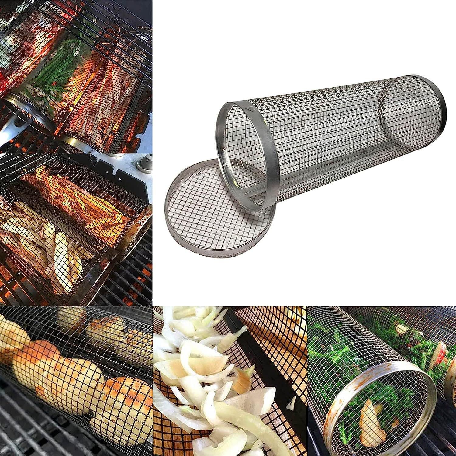 Koszyk do grillowania na kółkach, kosze do grillowania na zewnątrz, siatka ze stali nierdzewnej, akcesoria do grilla, kosze do grillowania na świeżym powietrzu, kosz do grilla na warzywa