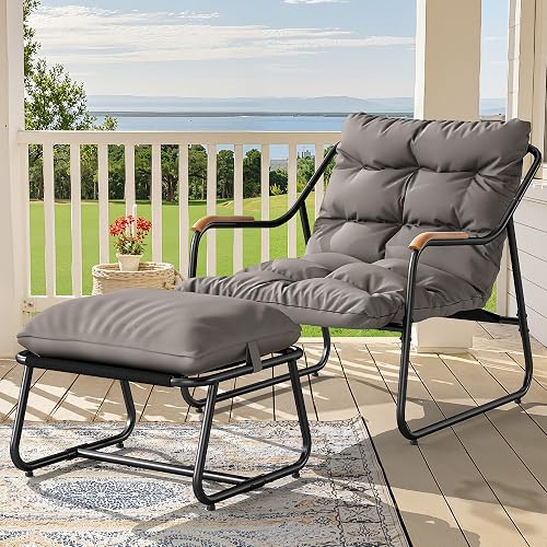 YITAHOME Patio Lounge Chair with Ottoman, Oversized Papasan Chair with