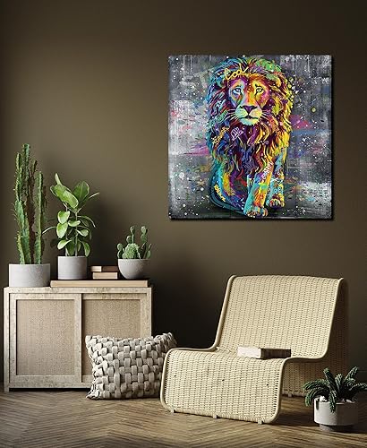 Miniatura 5 de Xxliren Lienzo de grafiti con imágenes de león para sala de estar, tamaño grande, pintura de león, decoración de pared para decoración de habitación