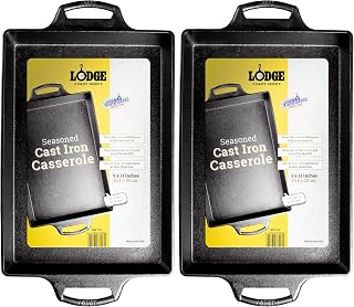 Lodge Seasoned Cast Iron Casserole Pan - 9 Inches x 13 inches - Heavy-Duty, Durable Seasoned Baking Dish - Classic Cast Iron Casserole Dish for Everyday Cooking (Pack of 2)