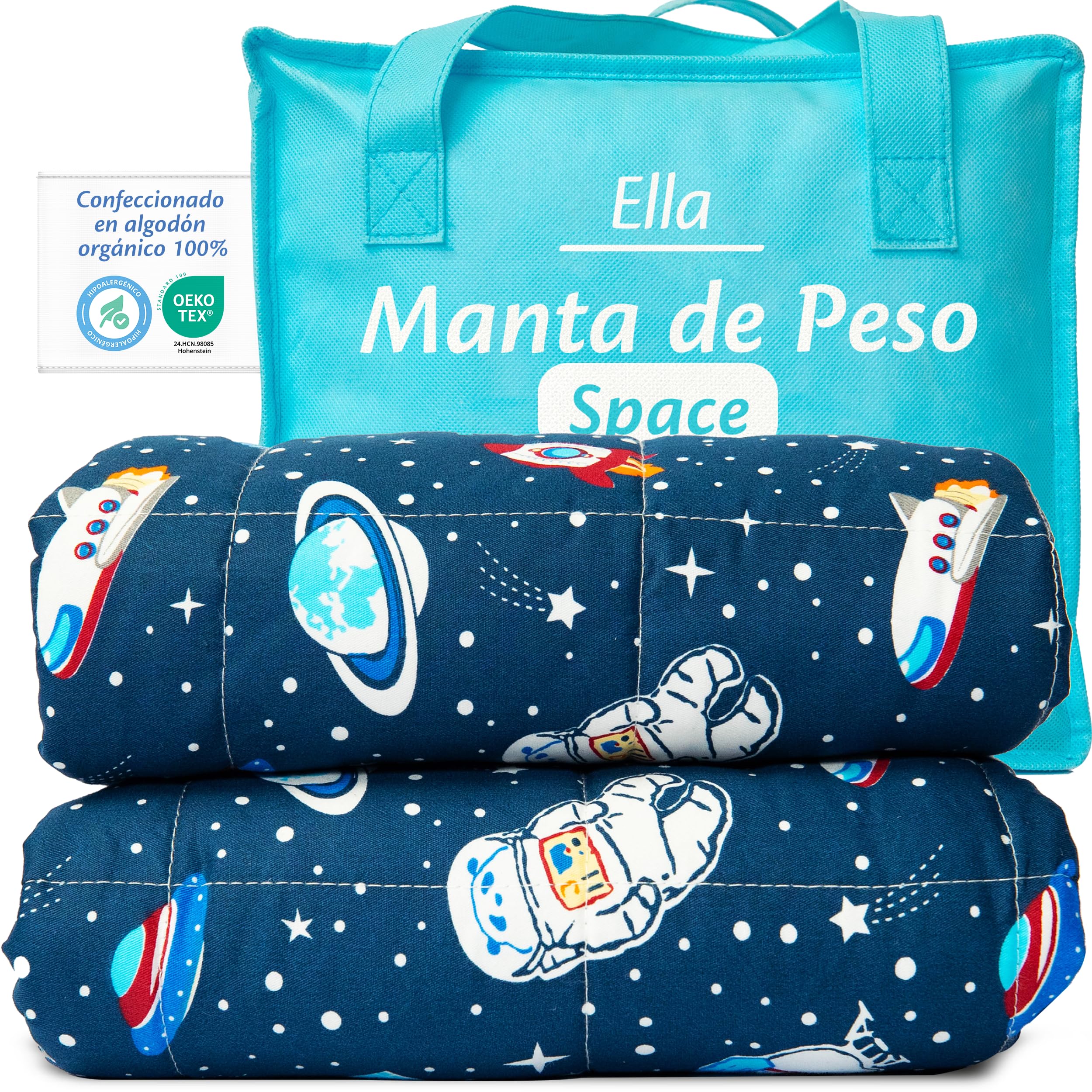 Ella Manta Pesada para Niños 2,4 kg 90x120 cm – Manta Terapéutica, para Reducción de Estrés y Ansiedad, Perlas de Vidrio Hipoalergénicas, Capa Exterior de Algodón Suave y Refrescante, para Niños de 15
