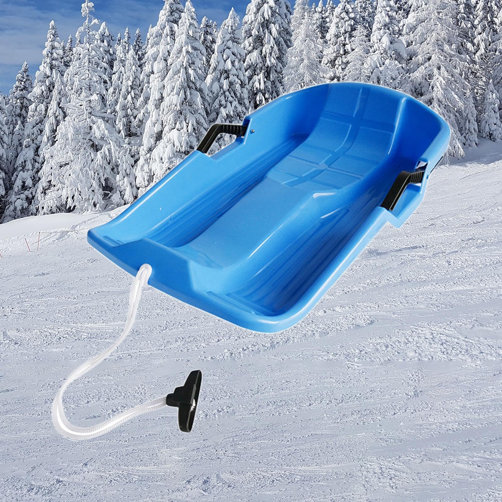 Snowboard Schlittenrutsche Premium Grasrutsche mit Zugseil und zweiseitigen Griffen Material: Das Snowboard ist aus hochdichtem und hochwertigem Polyethylen gefertigt.