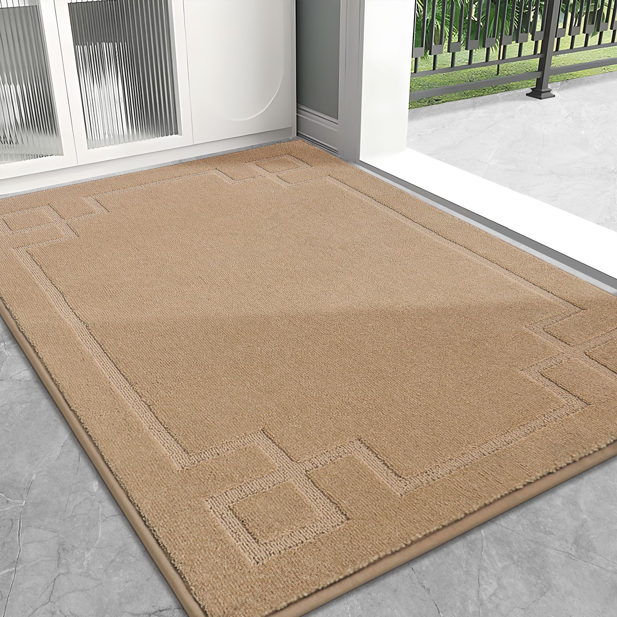 BEQHAUSE Door Mat Indoor, 80 * 120 cm Floor Mats, Non-Slip Indoor Mat Suitable for Front and Rear Doors, Entrances, Corridors, Dirt-Hiding and Washable, Beige
