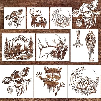 9 Pcs Large Animal Stencils for Painting,Reusable 12" Bear Deer Cow Templates,Farmhouse Animal Stencils for Wood Burning Fabric Walls Art DIY Home Decor
