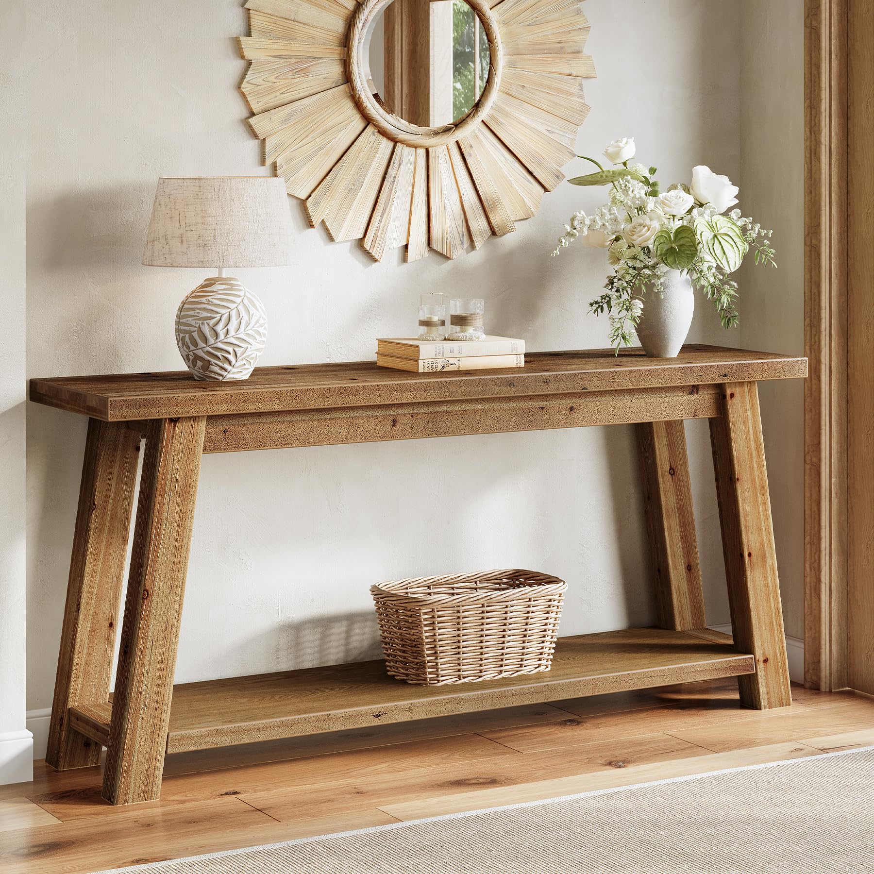 Photo 1 of ***FOR PARTS ONLY HAS DAMAGED PIECES ***LITTLE TREE 70.9" Solid Wood Console Table for Entryway, 2-Tier Sofa Table Behind Couch, Farmhouse Entryway Table for Living Room, Bedroom, Foyer, Brown