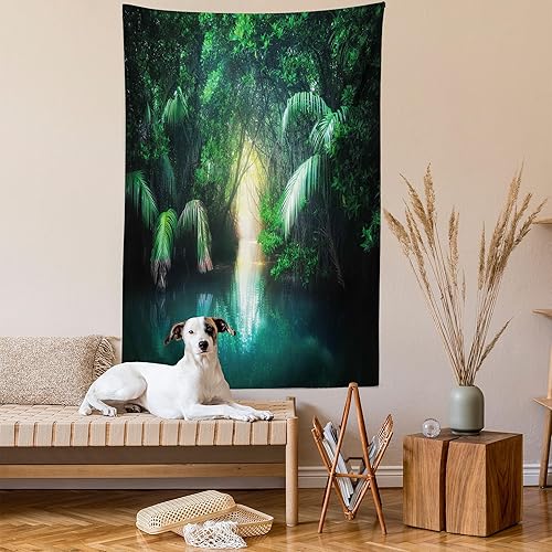 Miniatura 154 de Ambesonne Tapiz gótico, patio con hiedra encantada en la puerta antigua al bosque, colgante de pared ancho para dormitorio, sala de estar, 2-Verde