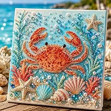 Vinowg Ocean Theme Pearl Art DIY Kit - 3D Sparkling Coastal Wall Decor, Pearl Art Kits for Adults, Sparkling Coastal Diamond Painting Kits, Relaxing Craft for Adults, Teens, Beach Lovers Crab